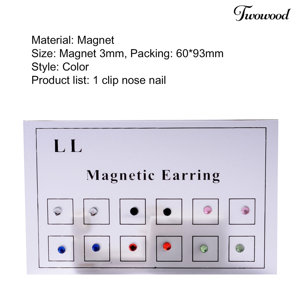 12pcs / Set Anting Stud Magnetik Hias Berlian Imitasi Untuk Wanita