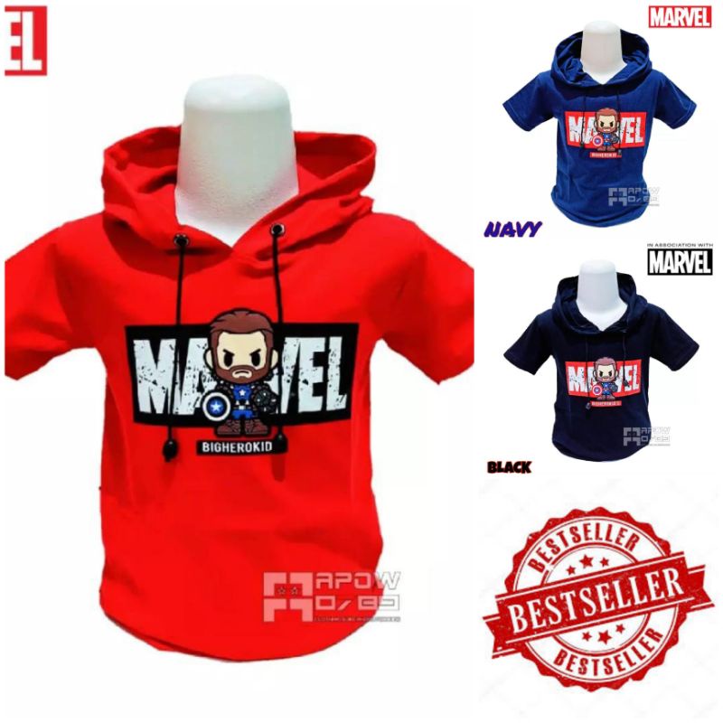 Kaos Hoodie anak marvel sablon real pict | usia 2-10tahun