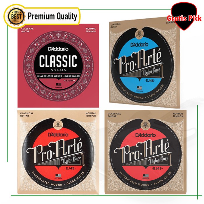 Senar Classic Nylon Daddario Black D'Addario Klasik Nilon Putih Varian