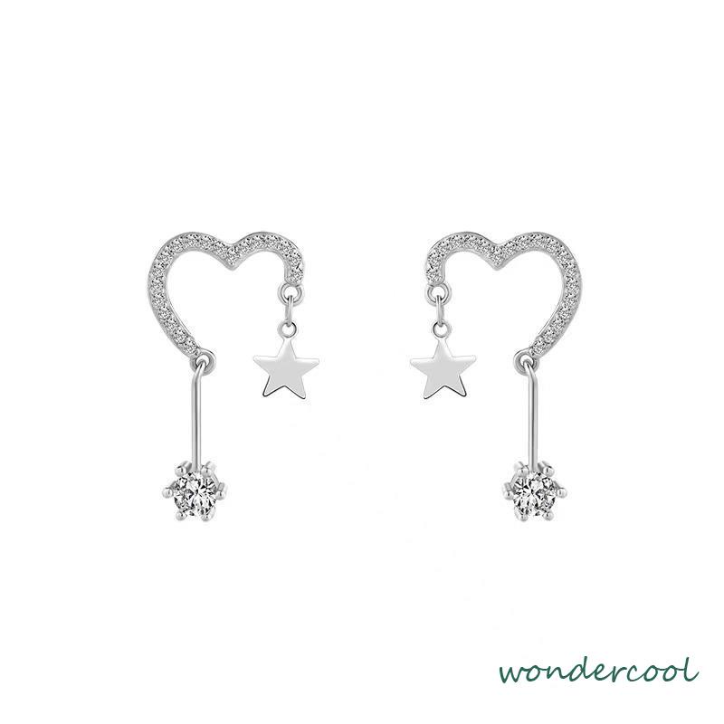 925 Silver Stud Earrings Indah Cinta Fringe Girl Stars Anting Desain Kecil Berkualitas Tinggi-Won