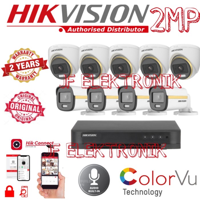 PAKET CCTV HIKVISION 16 CHANNEL 9 KAMERA 2MP COLORVU BUILT IN AUDIO