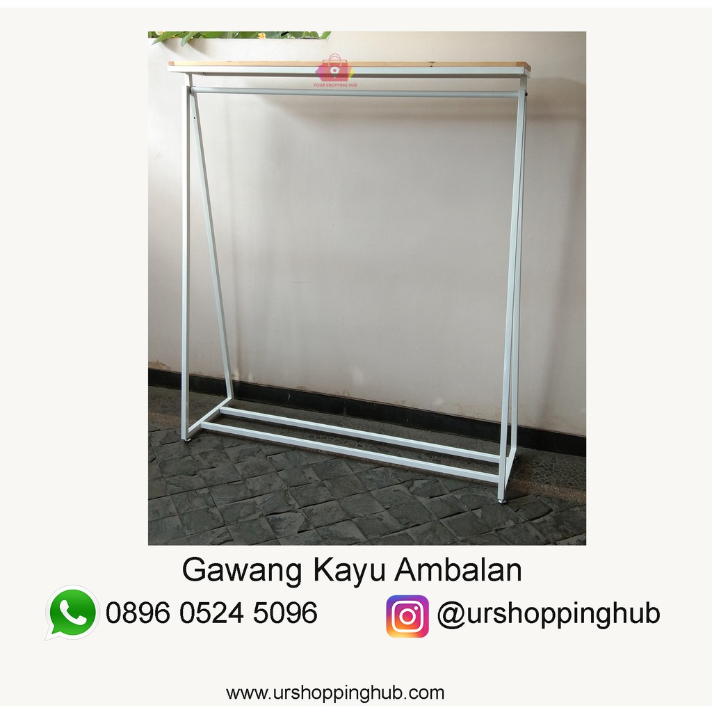 Gantungan Baju Kayu Ambalan Gawang Kayu Besi Putih Shopee Indonesia