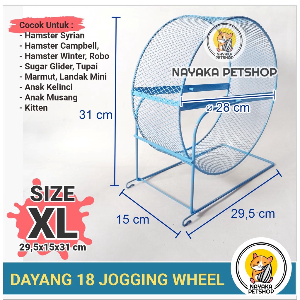 Dayang 18 Jogging Wheel Ekstra Jumbo Kincir Hamster Syrian Roda Putar Landak Mini Marmut Mainan Sugar Glider Musang Rolling Kelinci Kucing Kitten Hewan