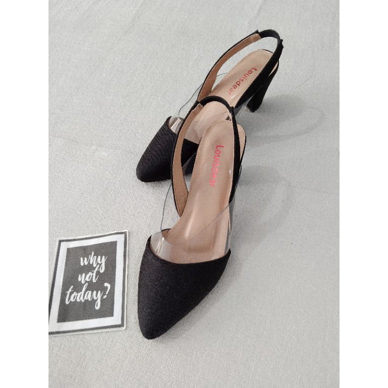 LOUISDEAR Sendal heel tapak tahu 7 cm bahan satin transparant TB P37