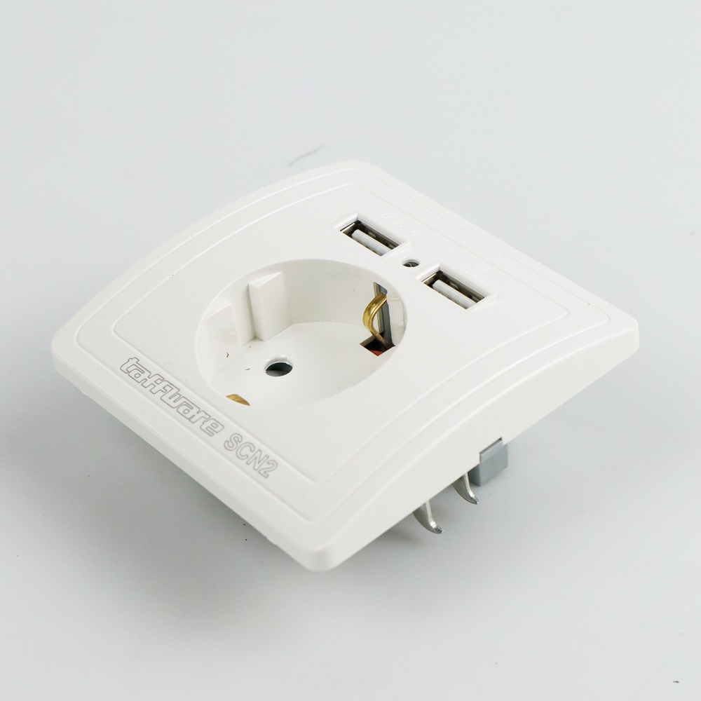 Taffware Stop Kontak Dinding EU Plug dengan 2 USB Port - SCN2 - White