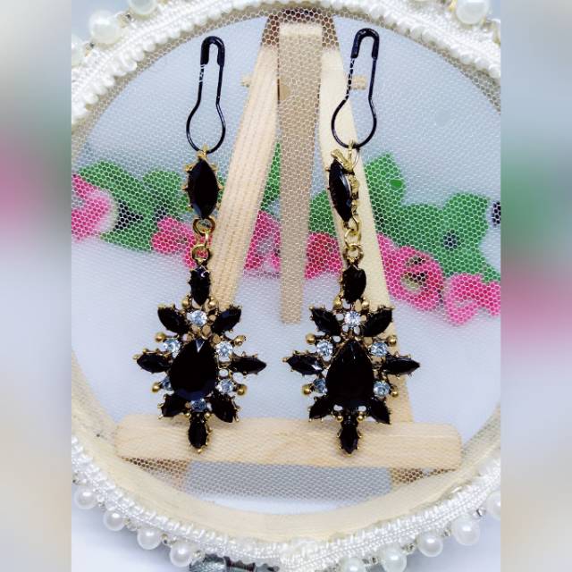 A190 Anting hijab juntai full diamond black