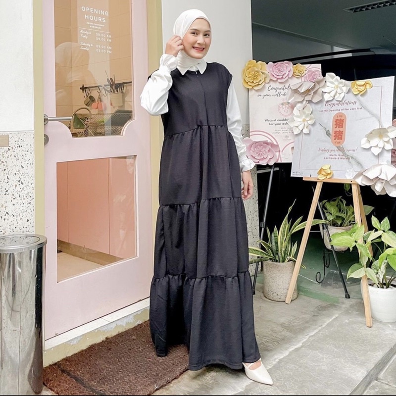 INNER DRESS/LONG DRESS TANPA LENGAN/BAHAN CREPE SHAKILA/MAXI DRESS FLARE WANITA