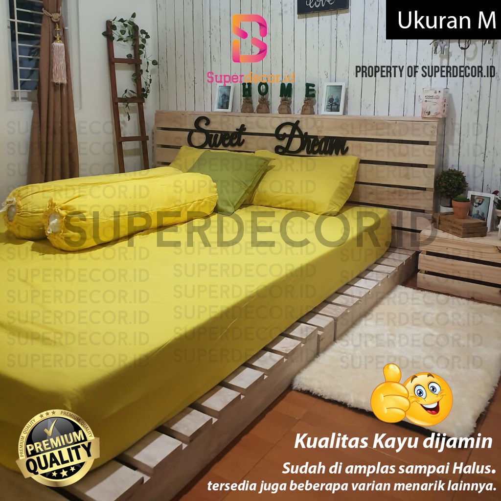 Alas Tempat Tidur Kayu Pallet + Headboard (M) / Dipan Pallet / Alas Tempat Tidur aesthetic