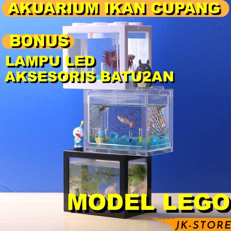 Akuarium Ikan Cupang Model Lego Dengan Lampu Led)Aquarium Ikan Lego Block Jk-Store