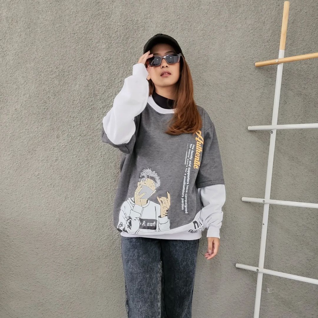 AUTHENTIC Oversize Sweater Crewneck Oblong Pria Wanita - Outerwear Sweater Terbaru Fashion Terkini Korean Style