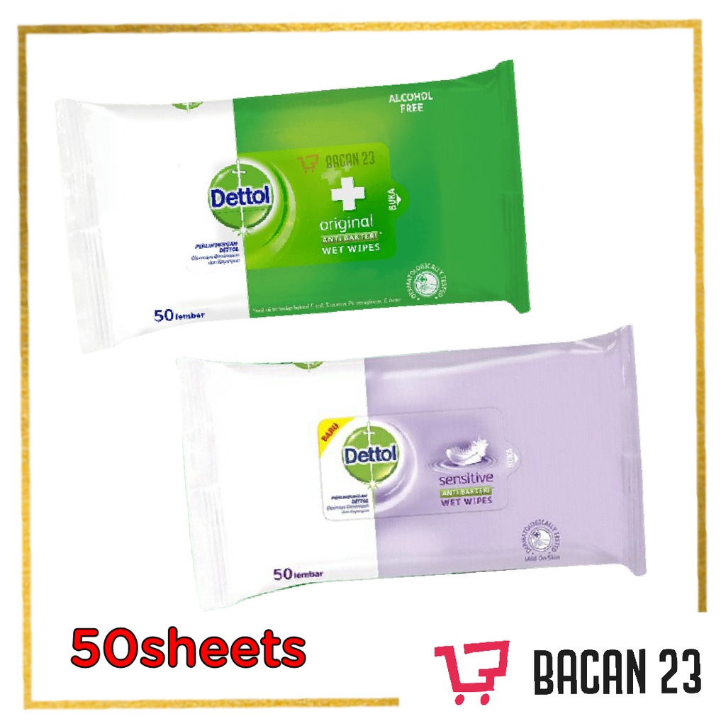 Dettol Anti Bakteri Wet Wipes ( 50 sheets ) / Tissue Basah Antiseptik /Bacan 23 - Bacan23