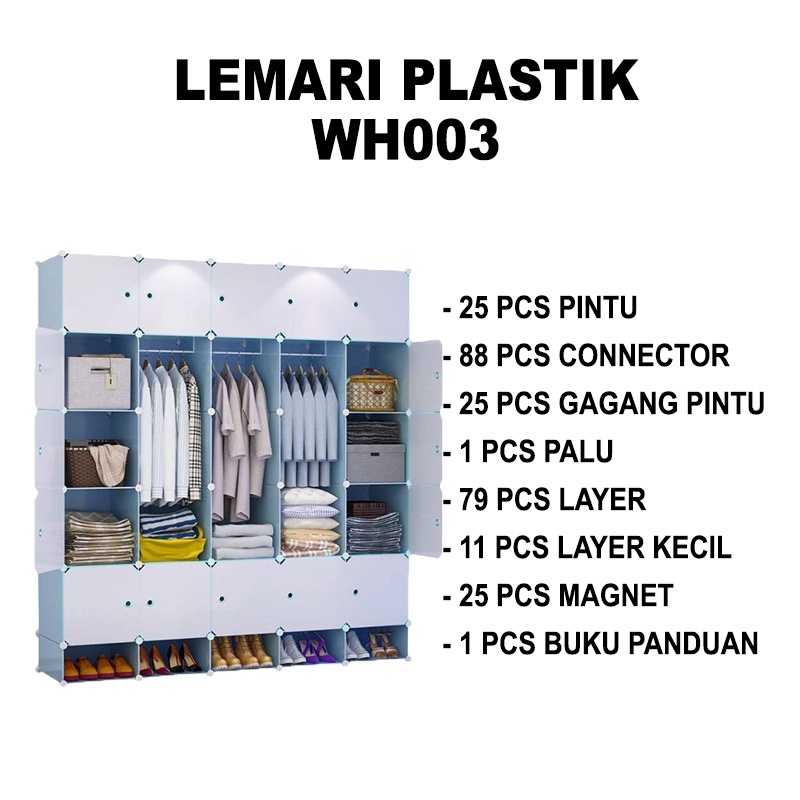 Lemari Plastik Portable Lemari 25 Pintu 5 Rak - 3 Gantungan Baju Lemari Serbaguna Lemari Plastik WH003 - Worldhome