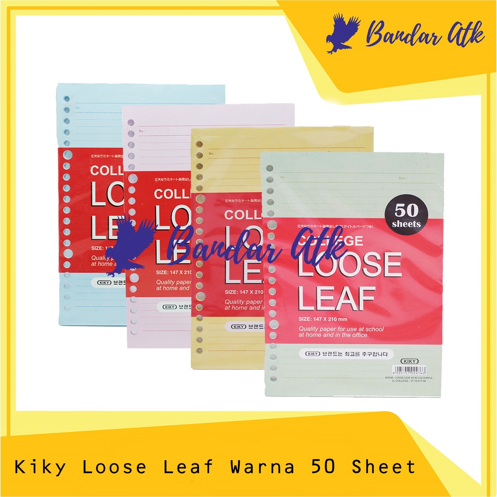 

Loose Leaf Kiky A5 Garis Warna 50 Sheets Isi Kertas file Binder Note [1 PACK]