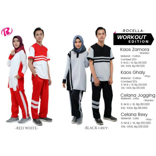 Satu set baju olahraga raga wanita atau pria warna merah putih hitam abu baju olahraga couple