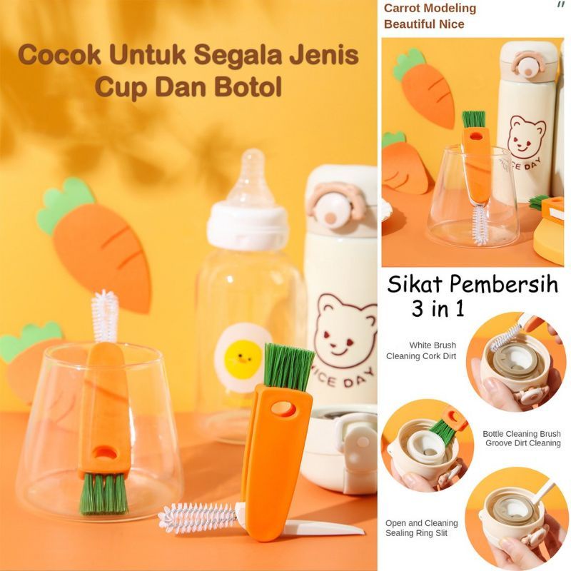 {HJ_888}ikat Pembersih 3 In 1 Sikat Cuci Untuk Semua Jenis Cup Dan Sikat Tutup Botol Serbaguna /Sikat Pembersih botol /Gelas /Gap Multifungsi