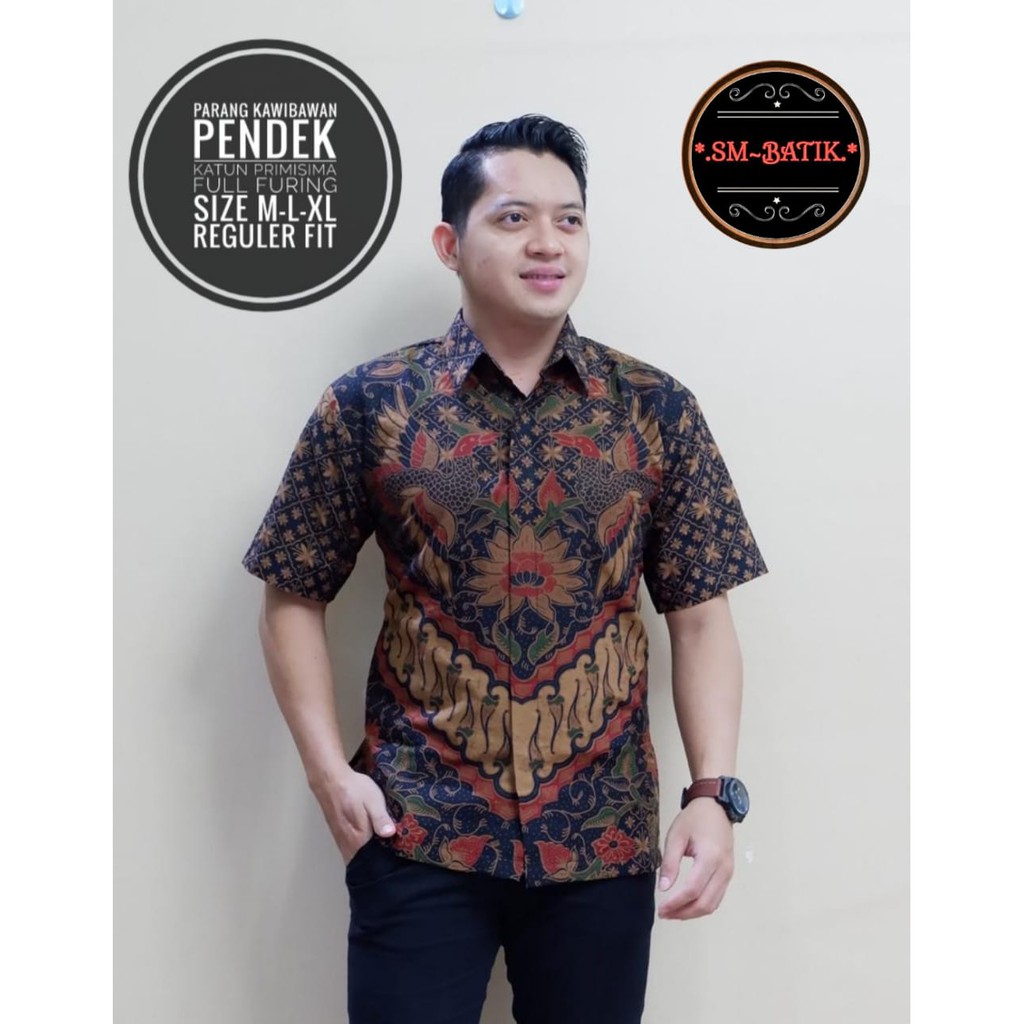 PARANG KAWIBAWAN Kemeja Baju Batik Seragam Pria Lengan Pendek PREMIUM MODERN LAPIS FULL FURING SM