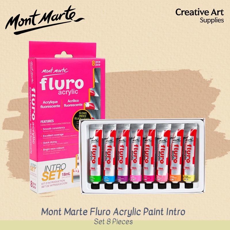 

Cat Glow Under Black Akrilik Praktis Mont Marte Fluro Acrylic Paint Intro Set 8x18ml Siap Pakai