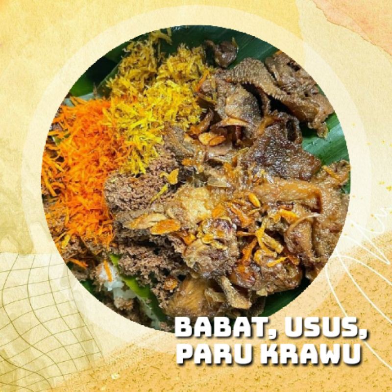 Babat, paru, usus krawu Jeroan Sapi,Krawu daging sapi, makanan siap saji