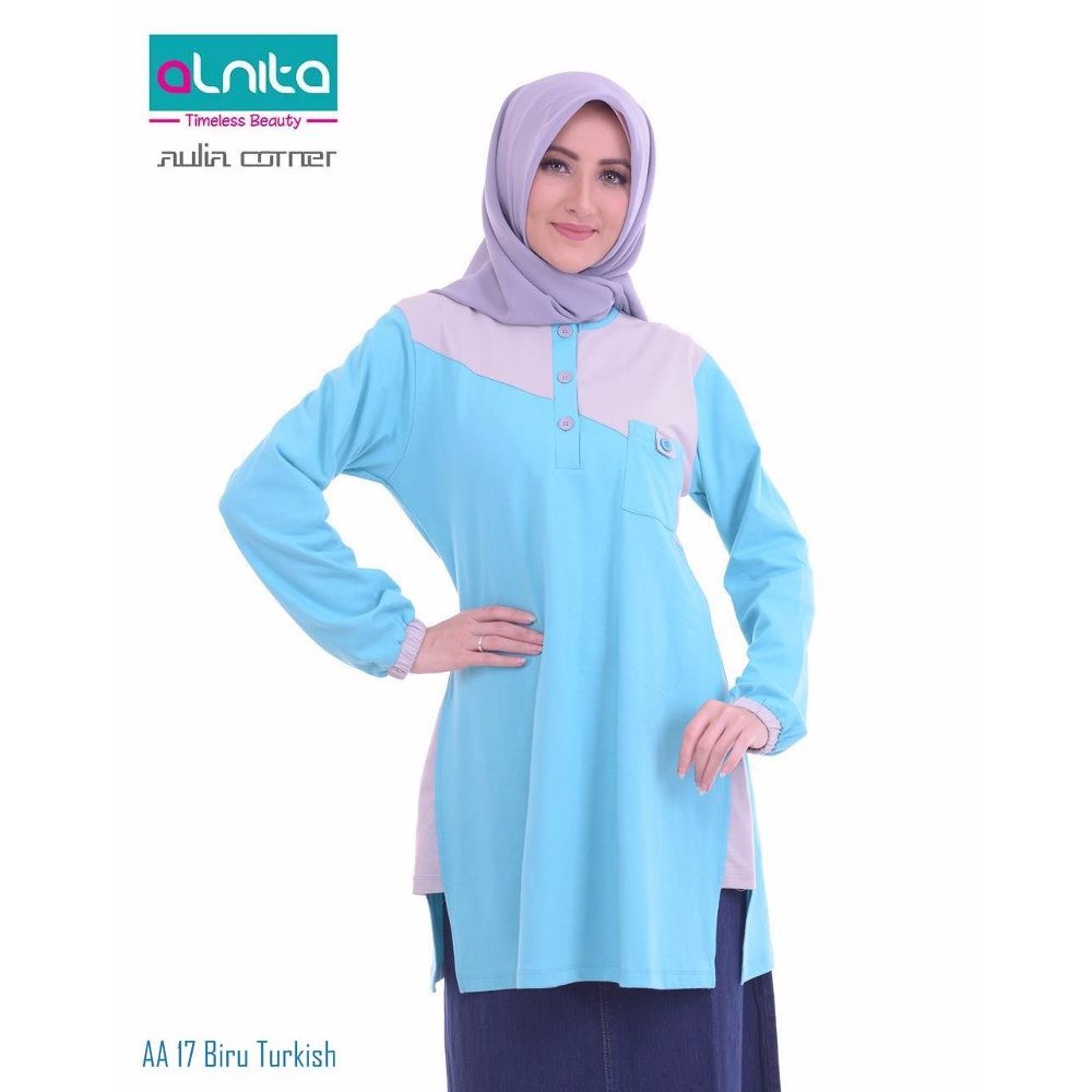 TERBATAS Atasan Muslim Alnita AA 17 Biru Model Blus Terbaru