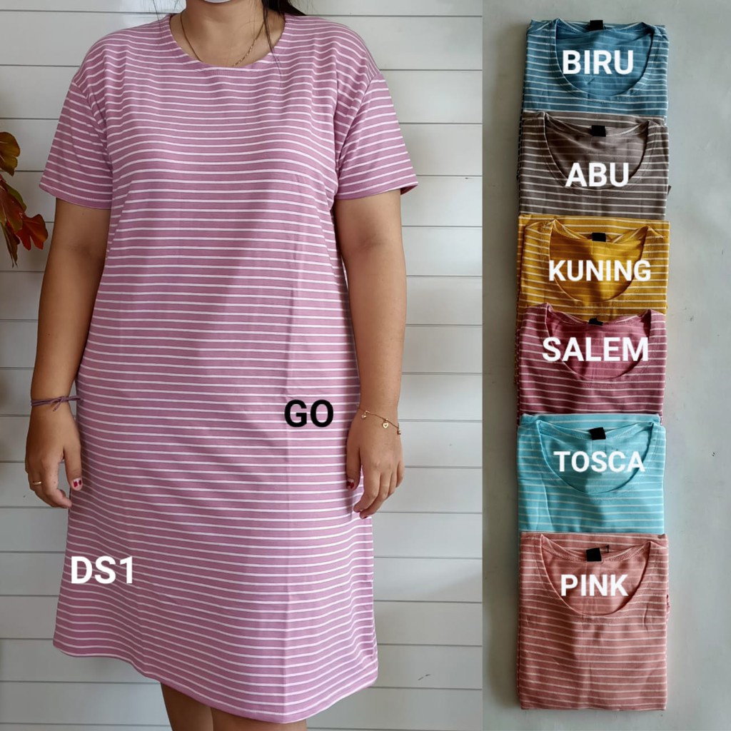 gof DS-2 LMN DRESS/DASTER Wanita Casual Salur Pakaian Perempuan Lengan Pendek