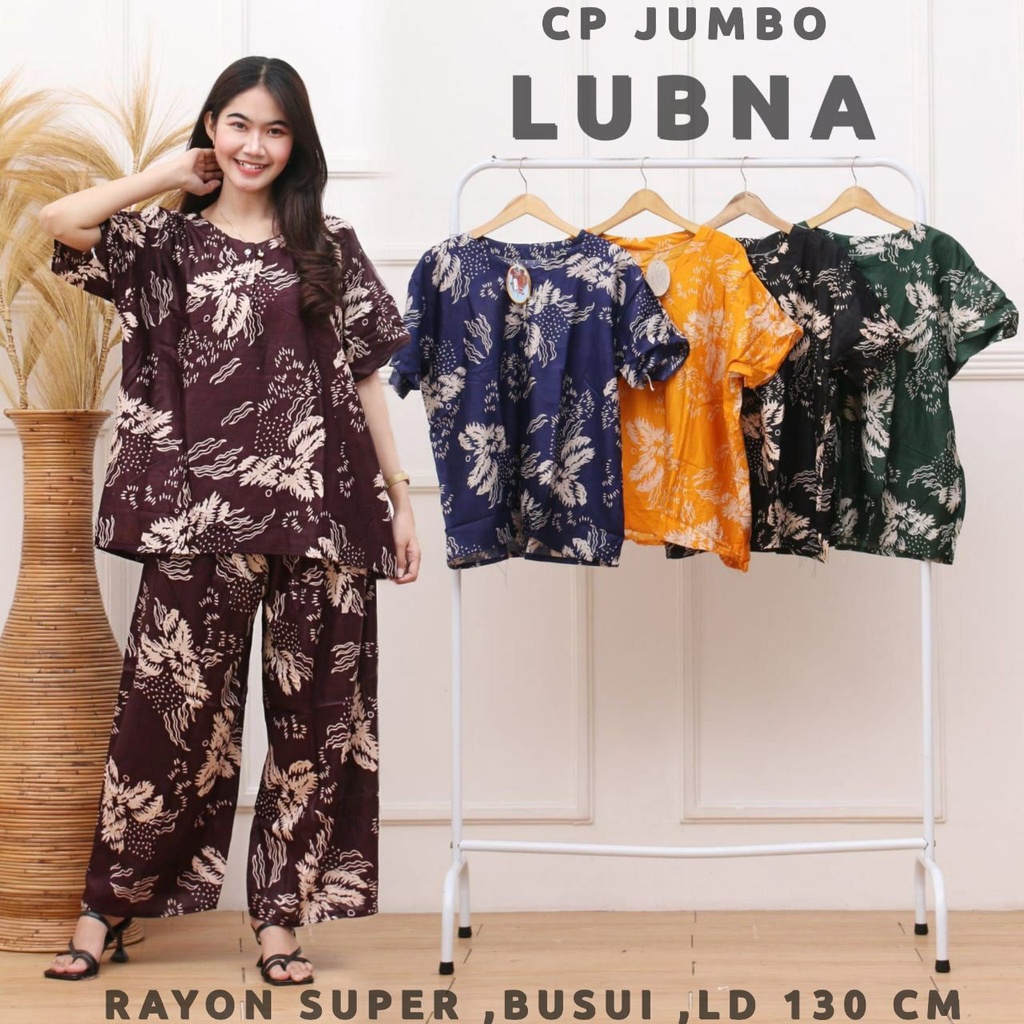 CP JUMBO BERCAK BERJAK G DASTER 0ONE SET PIYAMA RAYON BUSUI STELAN CELANA PANJANG LENGAN PENDEK