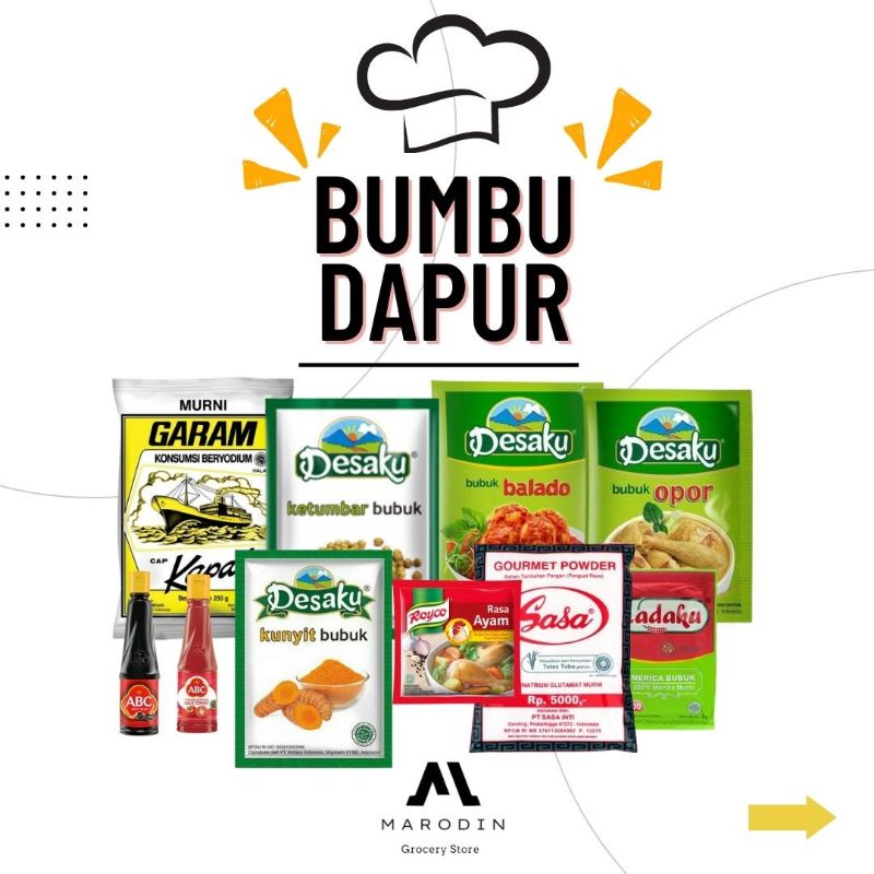 

Paket Bumbu Masak komplit. Garam. Lada bubuk. Kaldu. Saos. Desaku. Sasa. Paket kumplit bumbu dapur. Bumbu Masak. Rahwono slebew