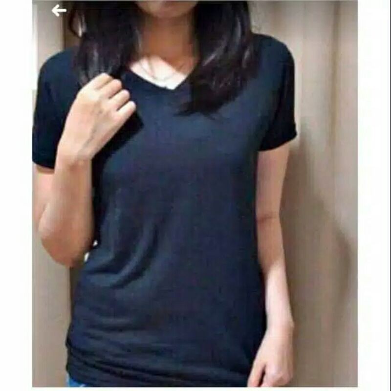 Key - 016 REBECCA Top Moscrepe Halus / Atasan Blouse Wanita / Blouse Wanita Kantor Formal Casual-KAOS V-NEK HITAM