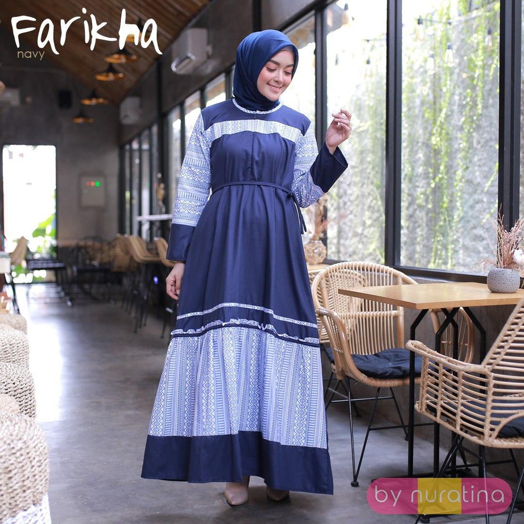 Gamis Busui farikha navy  biru tua baju  menyusui maxi dress 