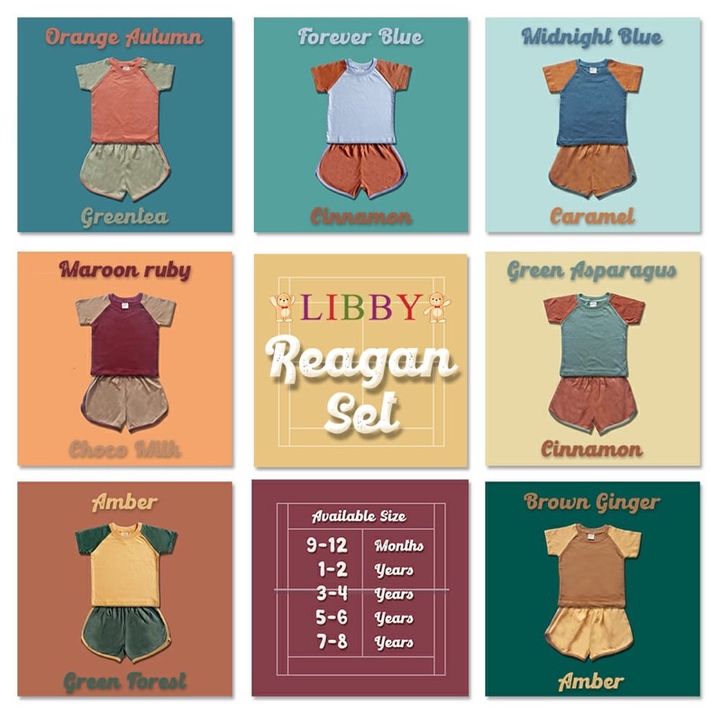 LIBBY “REAGAN SET” Stelan pendek raglan anak earth series 9bulan - 8 tahun