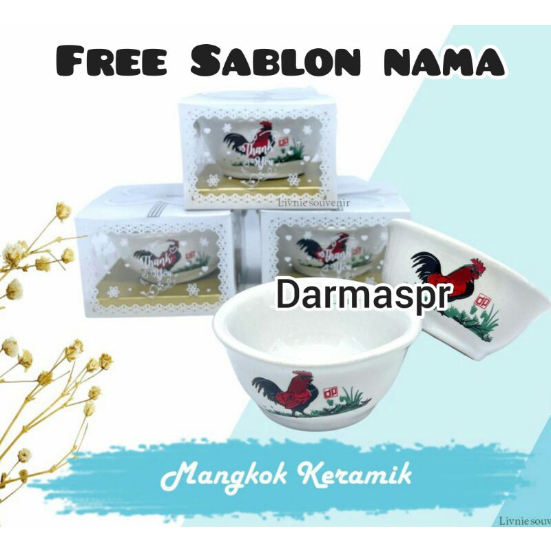 Souvenir Pernikahan Mangkok Ayam Jago Kemasan Mika Motif free sablon nama