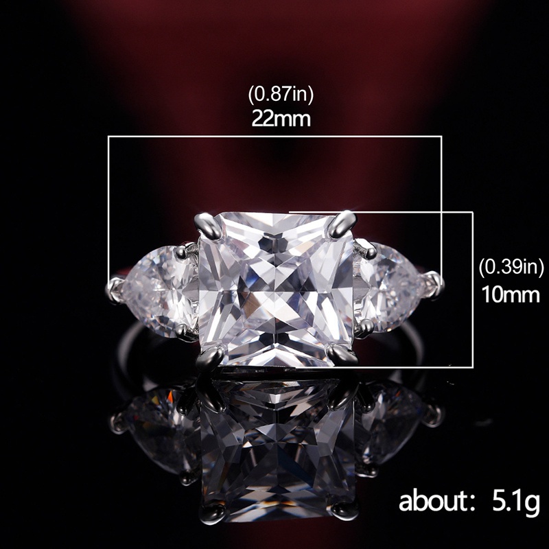 Cincin Cubic Zirconia Bentuk Persegi Gaya Simple Elegan Untuk Wanita