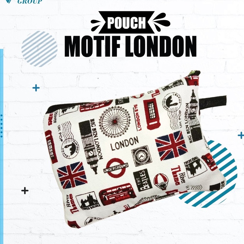 Pouch Kosmetik Souvenir Dompet kanvas Murah uk 20 x 13 Kanvas Motif London