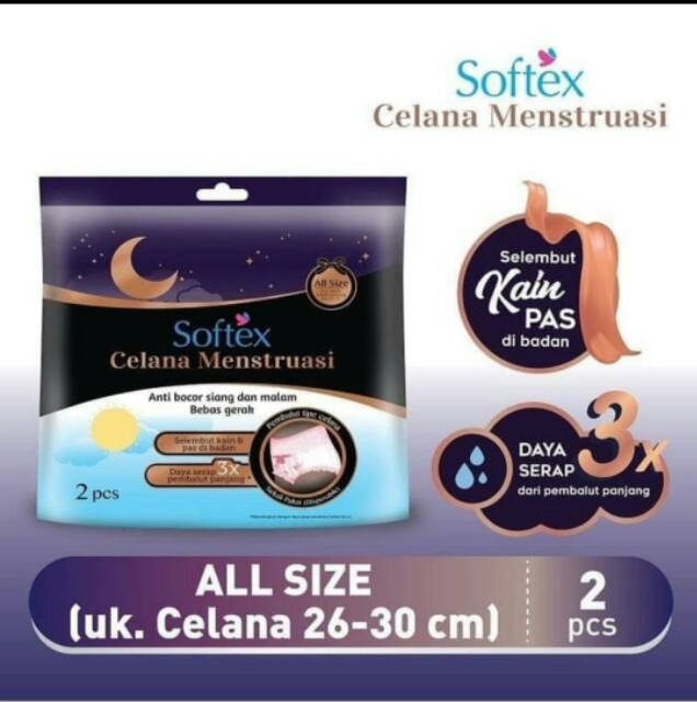 SOFTEX CELANA MENSTRUASI PEMBALUT CELANA ANTI BOCOR BEBAS GERAK 2 PCS