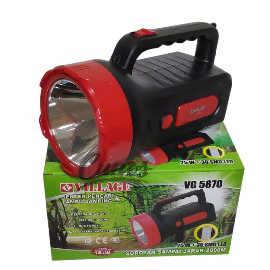 COD SENTER TANGAN LED + LAMPU EMERGENCY VILLAGE VG 5870 25 WATT + 30 SMD LED//SENTER VILLAGE 25 WATT VG 5870