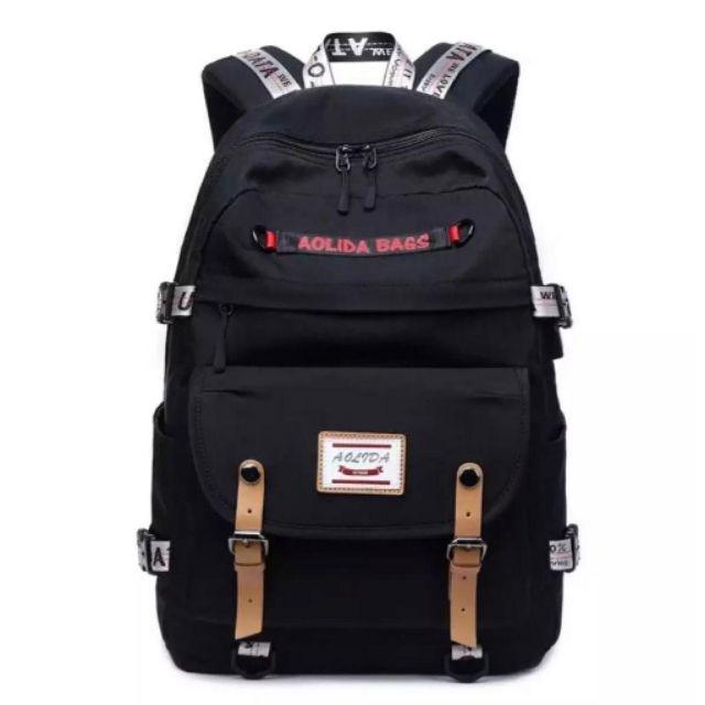 Tasmurah - AOLLIDA Ransel Backpack  Tas Sekolah Wanita / Pria-hitam