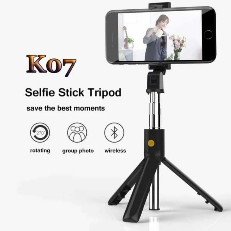 Tripod Tongsis Selfie Stick K07 Lipat Remote Control 3 IN 1