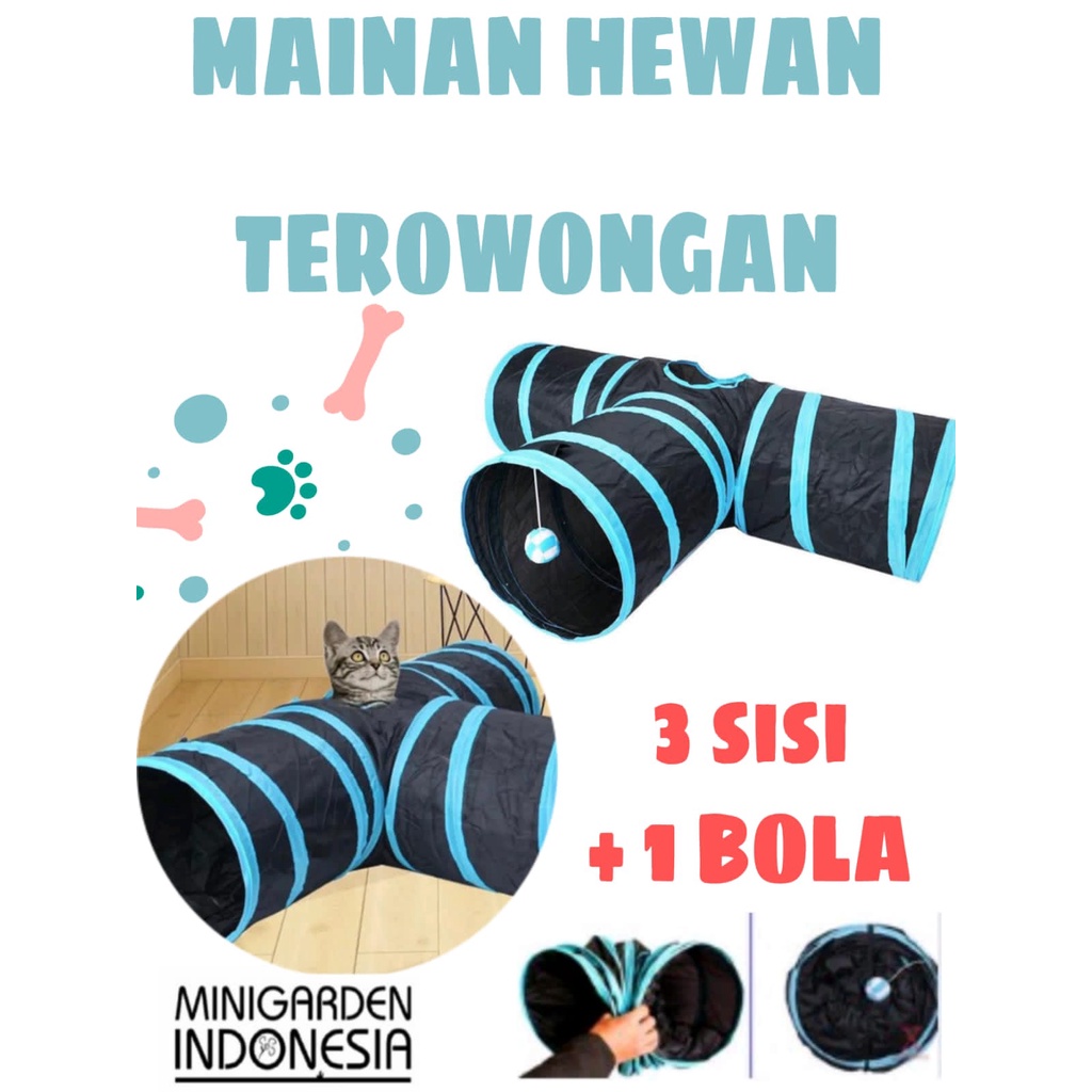 TEROWONGAN LIPAT 3 SISI CAT TUNNEL FOLDABLE MAINAN HEWAN ANJING KUCING