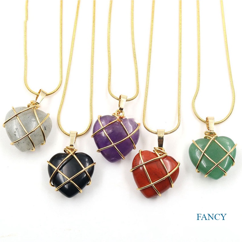 Kalung Rantai Choker Dengan Liontin Opal Bentuk Hati Aksen Kristal Untuk Wanita