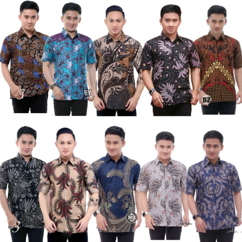 SIZE M L XL BSWART Batik HRB026 Kenongo Hem Pendek Padi Pekalongan M L XL Batik Pria MURAH