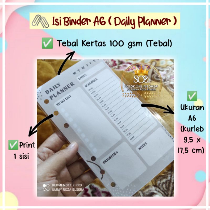 

Daily Planner | Kertas Binder A6