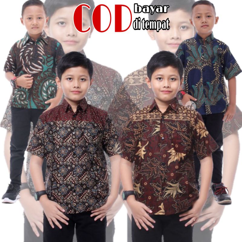 Batik Anak Ukuran 2-10 Tahun Kemeja Laki-laki Motif Daun Jati Sogan Mocca Baju Balita SD SMP