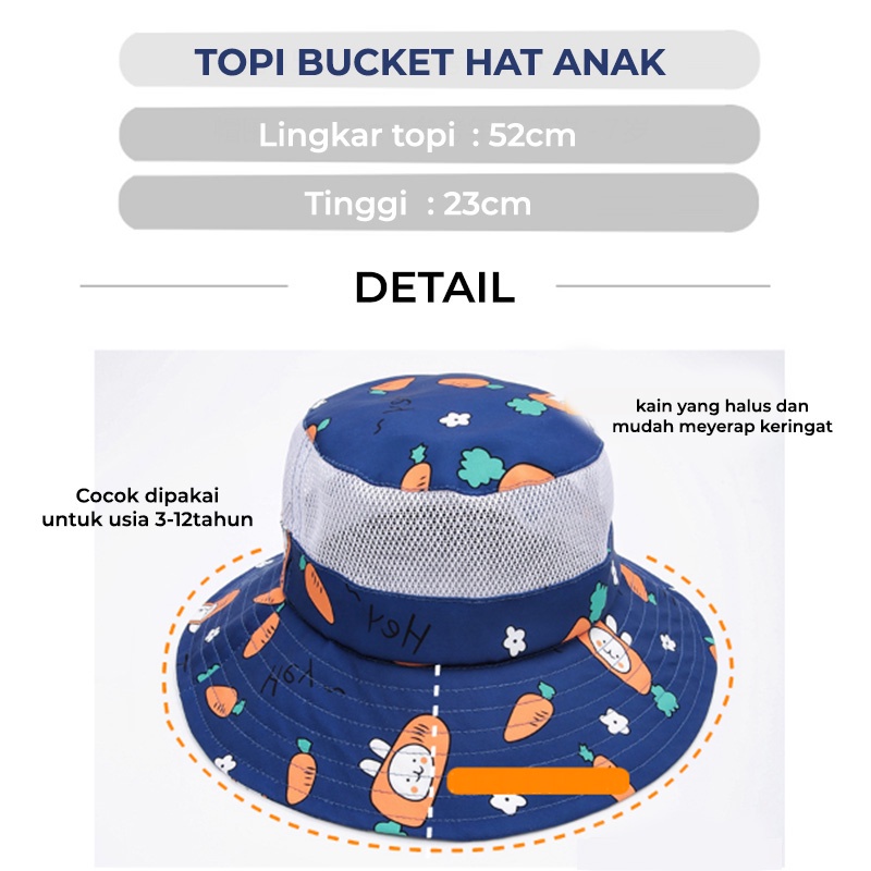 Topi Bucket Anak Laki Laki Perempuan Motif Wortel Berjaring 3 Sampai 12 Tahun fashion pakaian anak Premium HTZ