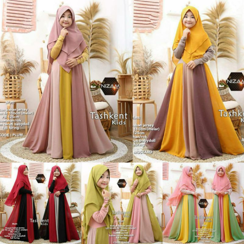 GHUI ~ TASHKENT KIDS SYARI SETELAN GAMIS MUSLIM ANAK PEREMPUAN BAHAN CERUTY+JILBAB (BY NIZAM)