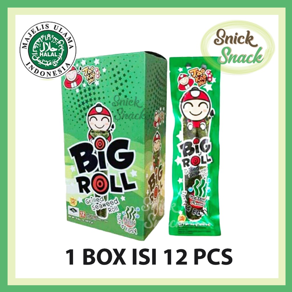 

Tao kae Noi Big Roll Nori Panggang Rol Box isi 12 pcs 43,2 gr Classic Snack Rumput Laut Halal MUI