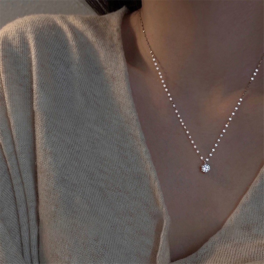 【COD Tangding】Simple Zircon Pendant Necklace Shining Korea Fashion Clavicle Chain Female Jewelry