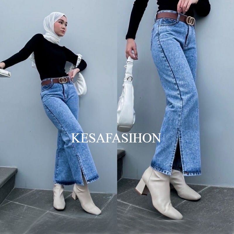 DENIA KULOT SNOW JEANS BELAH SAMPING KULOT JEANS WANITA PREMIUM RIPPED SOBEK