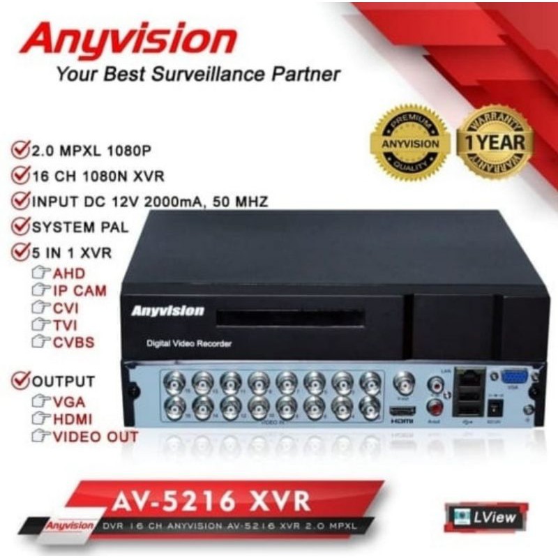 XVR/DVR 16 CH ANYVISION AV-5216 2MP 1080P FULL HD GARANSI 1 TAHUN