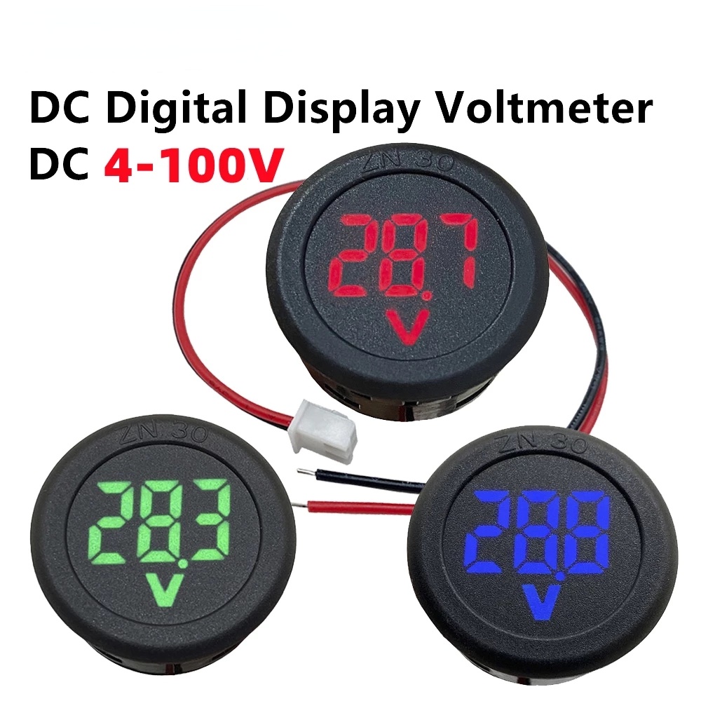 Dc 4-100V Voltmeter Digital LED Dua Kabel Bentuk Bulat