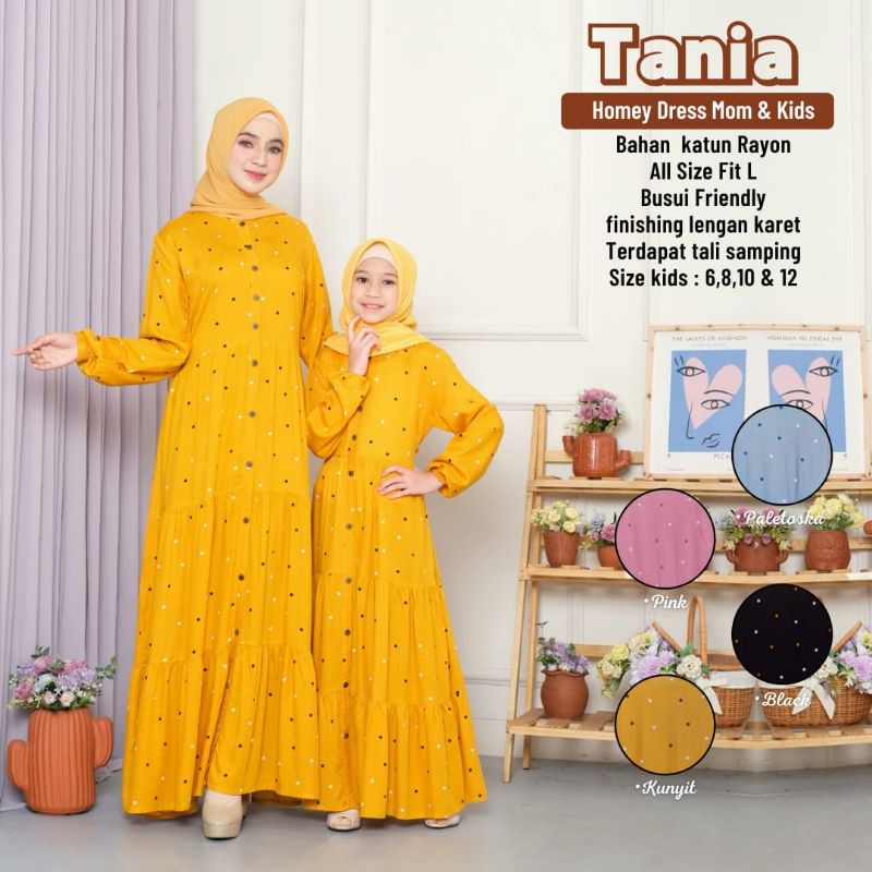 Gamis Couple Mom and Kids Homey Dress Dewasa Gamis Anak Polka Tania Bahan Katun Rayon premium Nyaman Dipakai | Bisa Cod