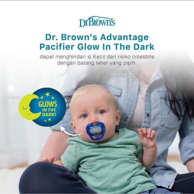 Dr Brown’s isi 2 Advantage Pacifier Stage 1 &amp; Stage 2 Empeng Kompeng bayi Dr Brown Glow In The Dark